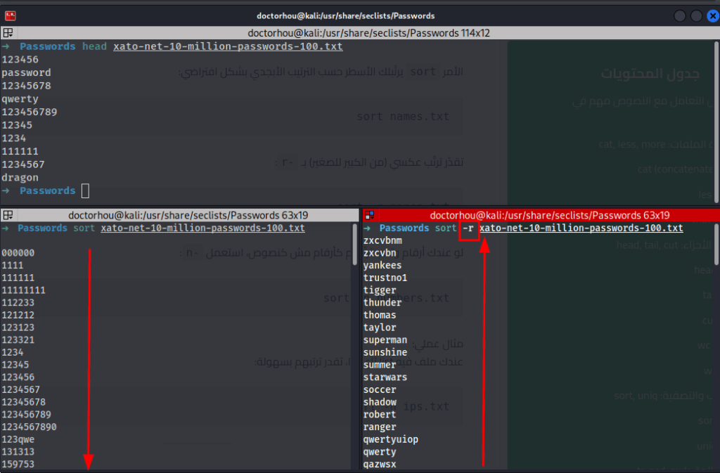 Sort Username Linux Arabic